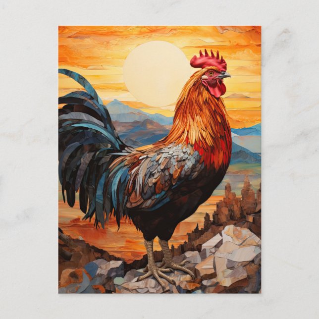Postal Arte de gallo de pollo (Anverso)