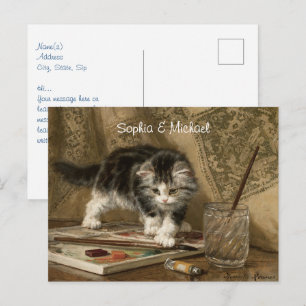 Postal Arte de gatito vintage lindo, nombres y mensaje