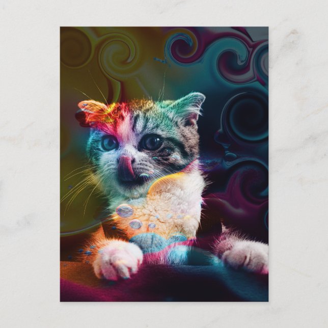 POSTAL ARTE DE GATO COLORIDO DIVERTIDO (Anverso)