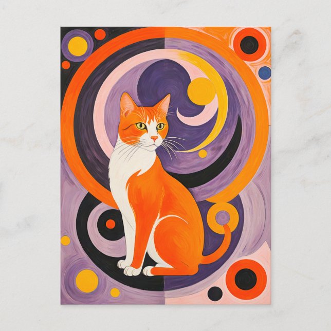 Postal Arte de gato cubista con colores (Anverso)