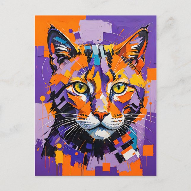 Postal Arte de gato cubista moderno (Anverso)