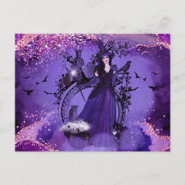 Postal Arte de gato de bruja de Halloween por Renee Lavoi