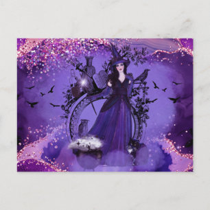 Postal Arte de gato de bruja de Halloween por Renee Lavoi