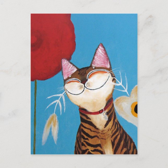 Postal arte de gato - flor de kenzo (Anverso)