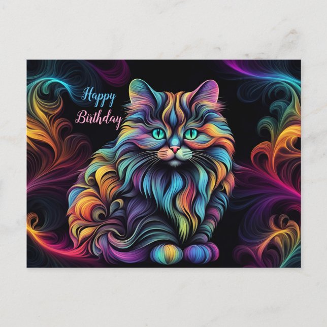 Postal Arte de gato gatito colorido lindo (Anverso)