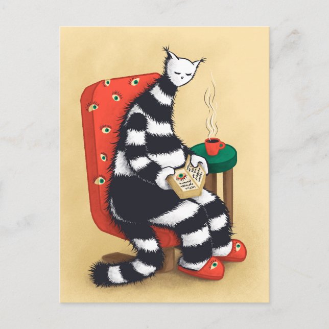 Postal Arte de gato leyendo raro (Anverso)