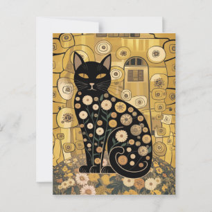 Postal Arte de gato negro decorativo dorado estilo Gustav