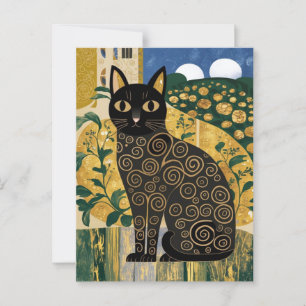 Postal Arte de gato negro decorativo dorado estilo Gustav