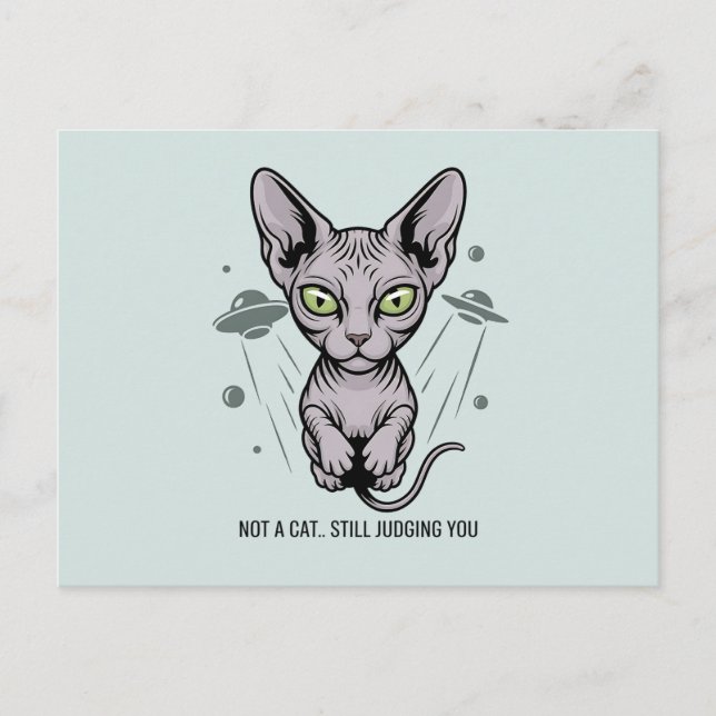 Postal Arte de gato Sphynx juzgón en el espacio (Anverso)