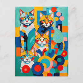 Postal Arte de gatos cubistas coloridos