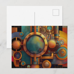 Postal Arte de geometría industrial steampunk