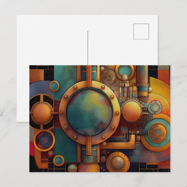 Postal Arte de geometría industrial steampunk (Anverso / Reverso)
