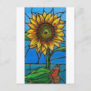 Postal Arte de girasol y mariposa - ¡estilo de vidrio man