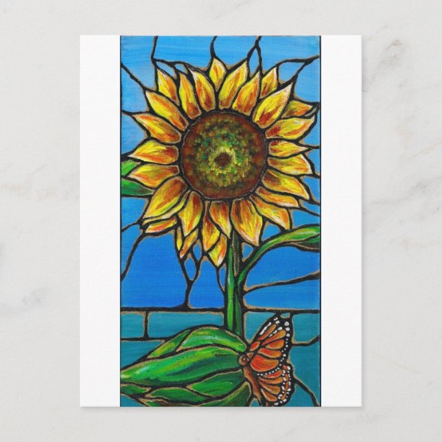 Postal Arte de girasol y mariposa - ¡estilo de vidrio man (Anverso)