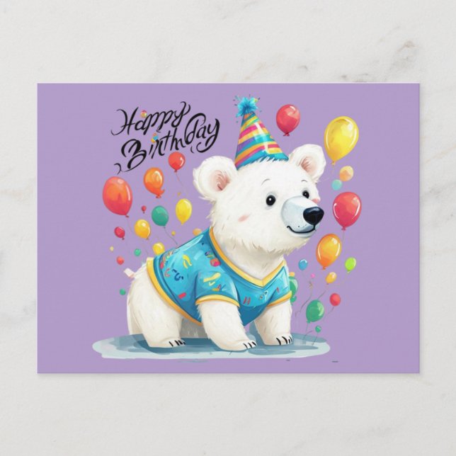 Postal Arte de globos de oso polar cumpleaños feliz fiest (Anverso)