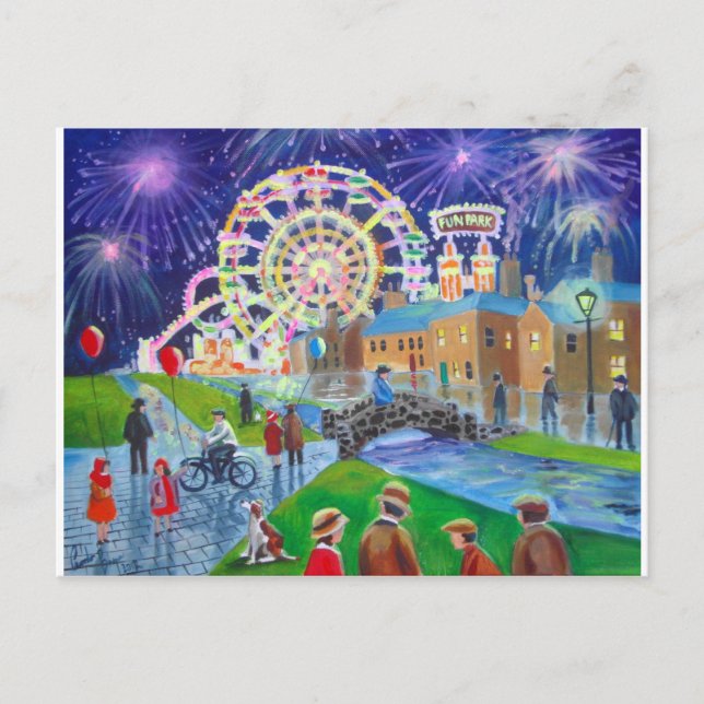 Postal arte de Gordon Bruce, pintura al óleo de FunFair (Anverso)