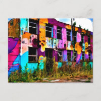Arte de grafiti rosa y púrpura | Edificio abandona
