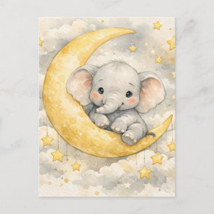 Postal Arte de guardería de luna de elefante lindo