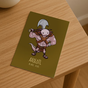 Postal Arte de guerrero gladiador Axolotl con un hacha