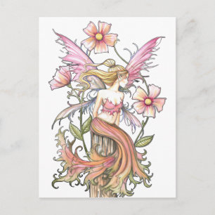 Postal Arte de Hada de Flor Rosa