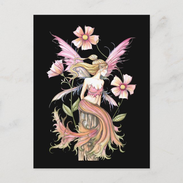 Postal Arte de Hada de Flor Rosa (Anverso)