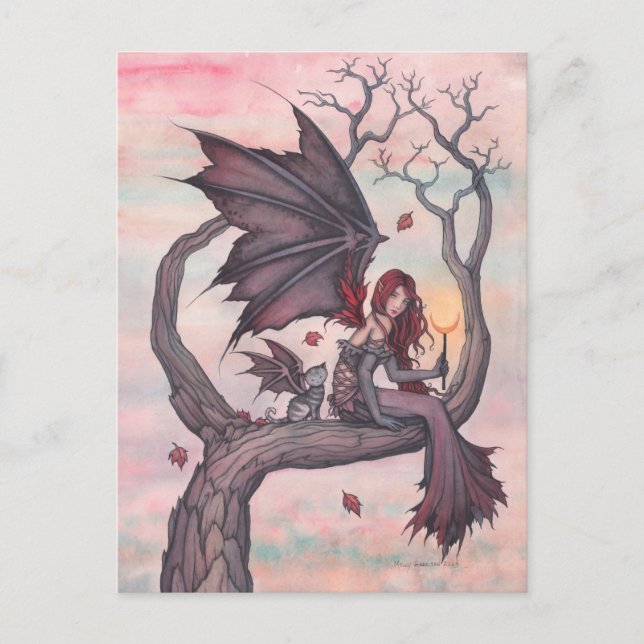 Postal Arte de hada gótica otoñal del árbol de Victoria (Anverso)