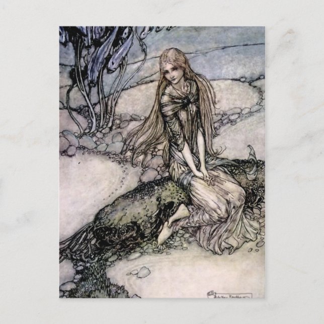 Postal Arte de hadas de Arthur Rackham de “Undine” (Anverso)