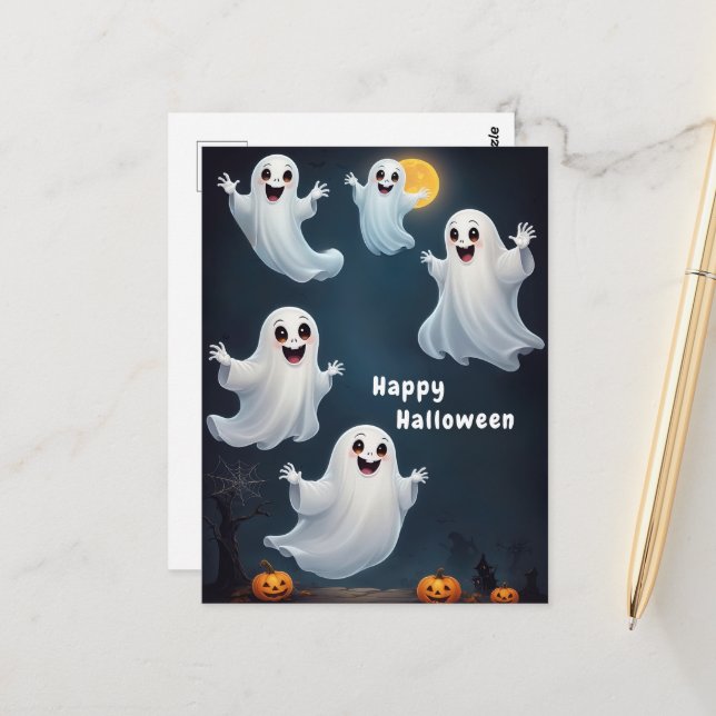 Postal Arte de Halloween Fantasma Flotante (Anverso/Reverso In Situ)