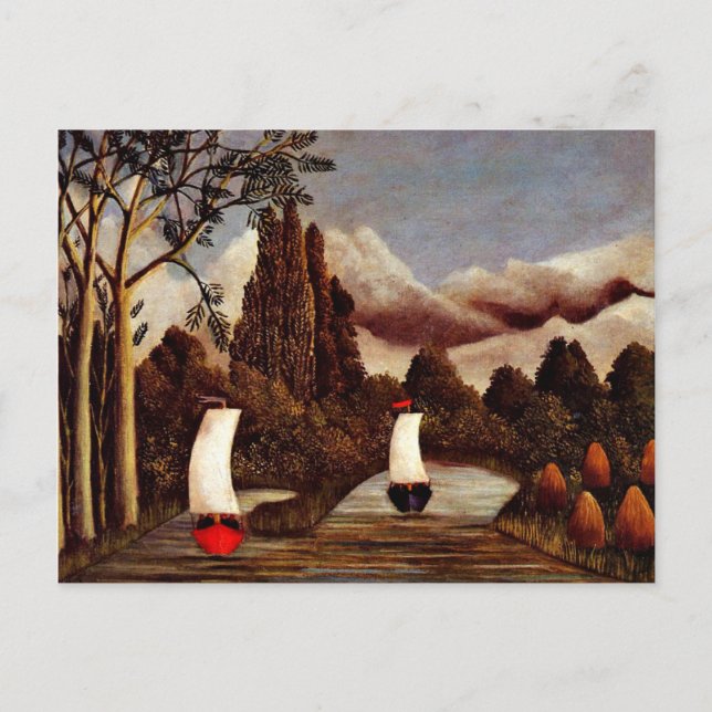 Postal Arte de Henri Rousseau: Los bancos del Oise (Anverso)