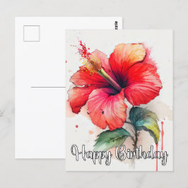 Postal Arte de hermosa flor de hibisco roja