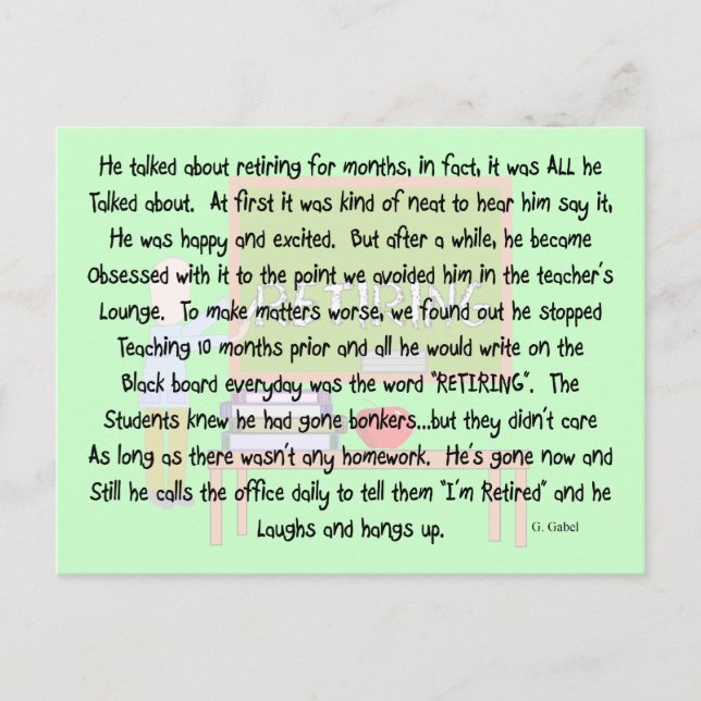 Postal Arte de historia de profesor jubilado "Obsesionado (Anverso)