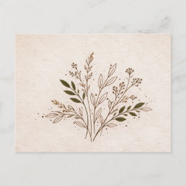 Postal Arte de hoja de línea botánica boho minimalista