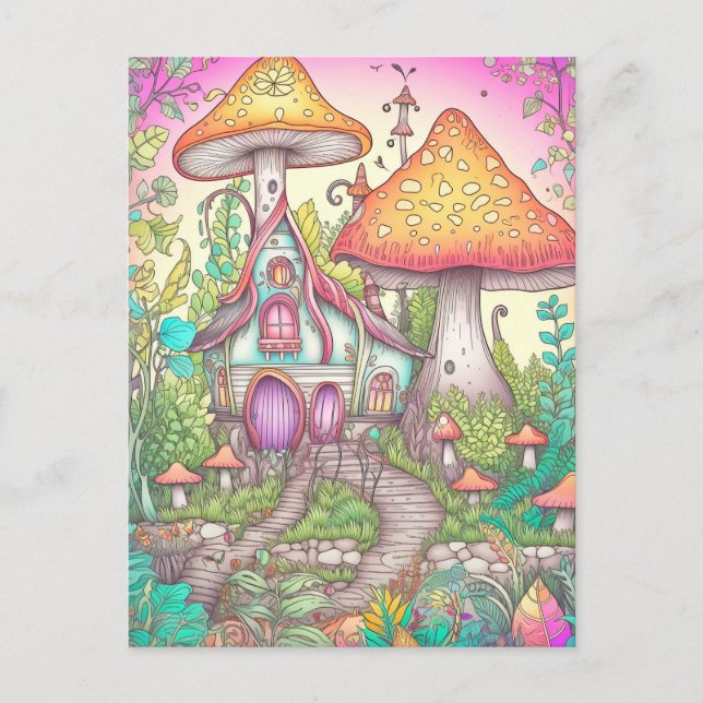 Postal Arte de hongos psicodélicos coloridos lindos (Anverso)