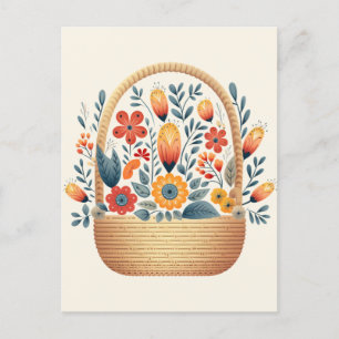 Postal Arte de huevos de cesta folclórica escandinava de 