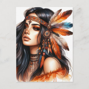Postal Arte de IA de Chica Boho Moda Bohemia