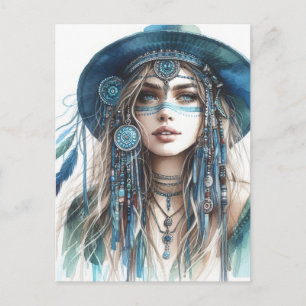 Postal Arte de IA de Chica Boho Moda Bohemia