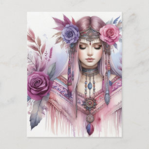 Postal Arte de IA de Chica Boho Moda Bohemia