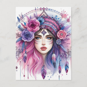 Postal Arte de IA de Chica Boho Moda Bohemia
