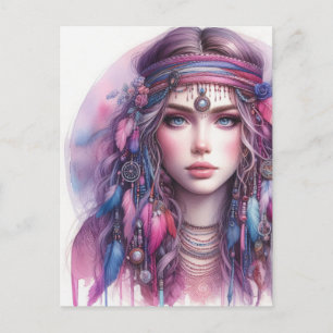 Postal Arte de IA de Chica Boho Moda Bohemia