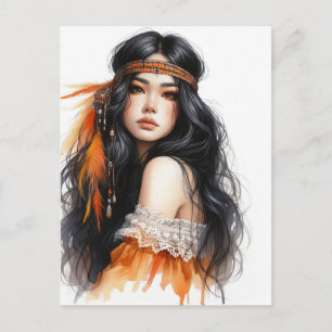 Postal Arte de IA de Chica Boho Moda Bohemia