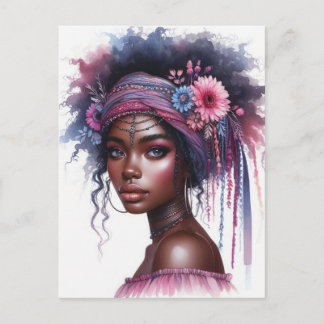 Postal Arte de IA de Chica Boho Moda Bohemia
