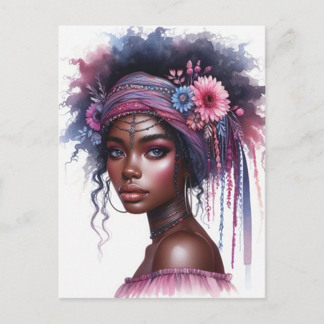 Postal Arte de IA de Chica Boho Moda Bohemia (Anverso)