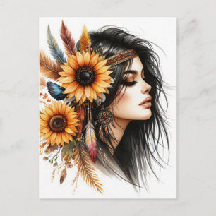 Postal Arte de IA de Chica Boho Moda Bohemia