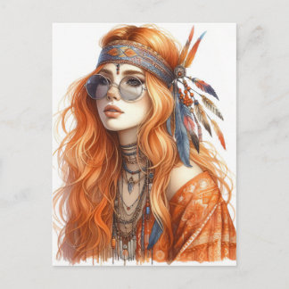 Postal Arte de IA de Chica Boho Moda Bohemiana