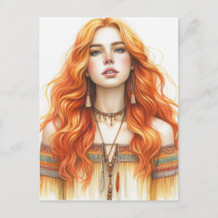 Postal Arte de IA de Chica Boho Moda Bohemiana