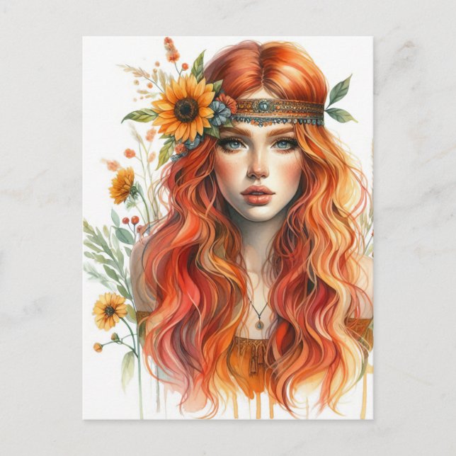 Postal Arte de IA de Chica Boho Moda Bohemiana (Anverso)
