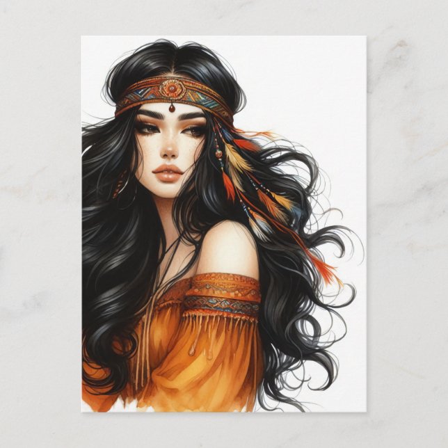 Postal Arte de IA de Chica Boho Moda Bohemiana (Anverso)