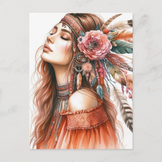 Postal Arte de IA de Chica Boho Moda Bohemiana (Anverso)