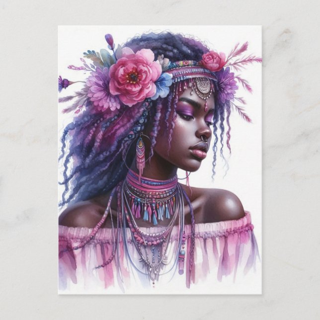 Postal Arte de IA de Chica Boho Moda Bohemiana (Anverso)