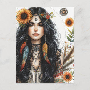 Postal Arte de IA de Chica Boho Moda Bohemiana